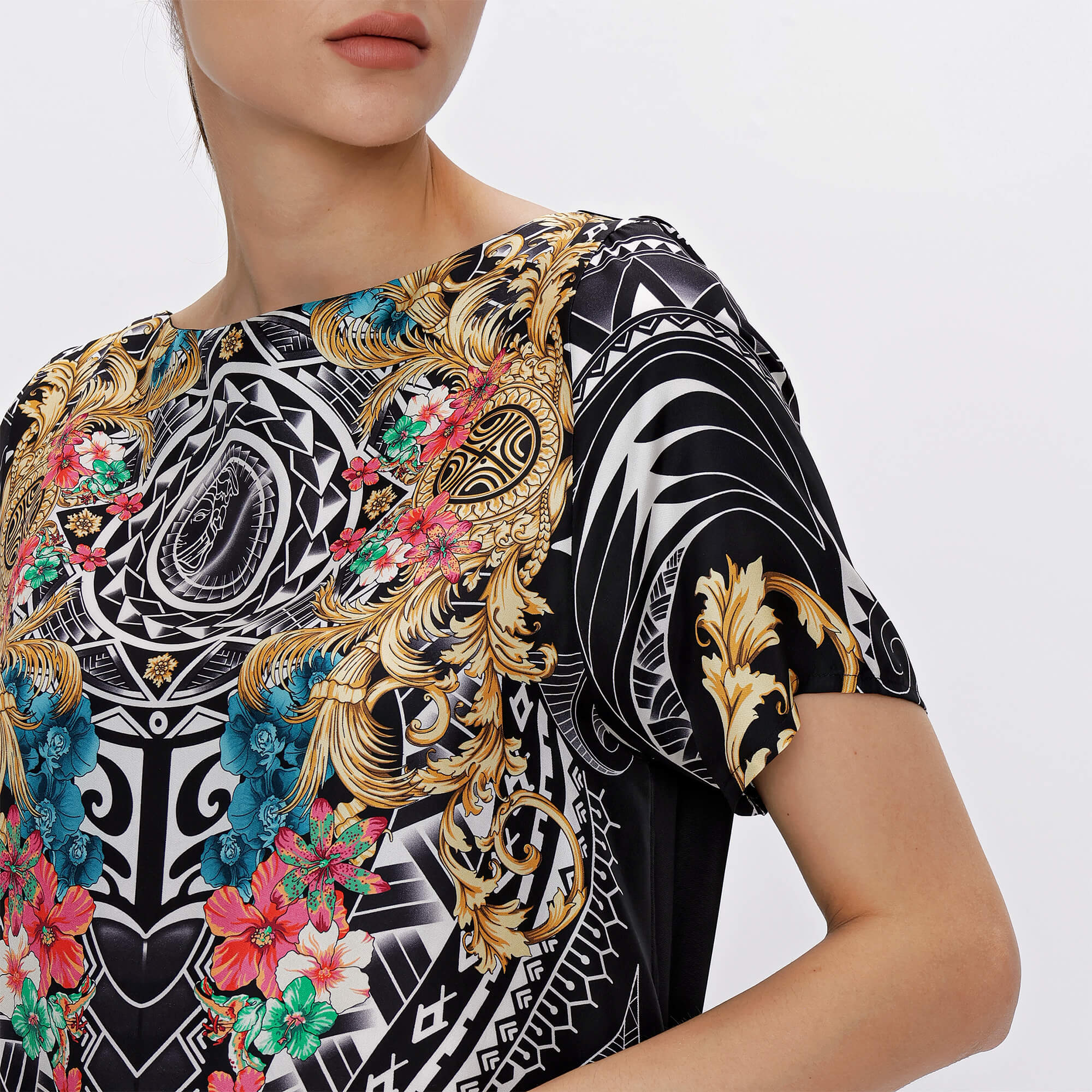 Versace - Black Iconic Print Silk Tshirt